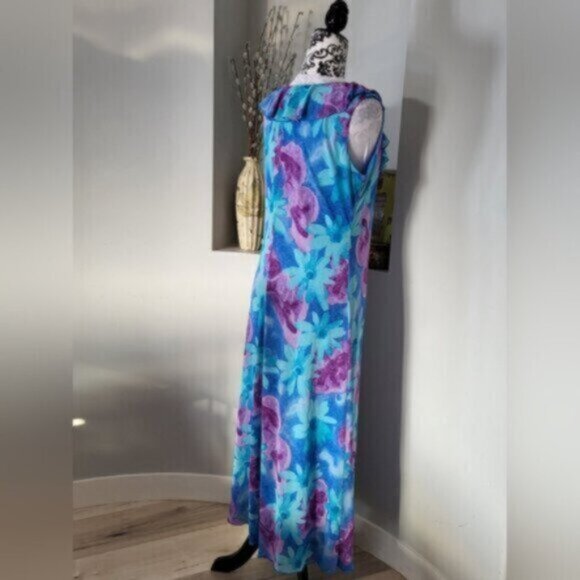 Vintage 90s Sleeveless Floral Teal Blue Dress Size 10 womens - Picture 10 of 16